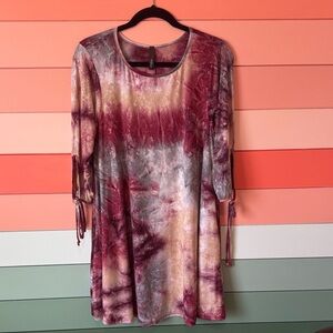 Voll Style Long Sleeve Tie-Dye Dress - Red and Cream
